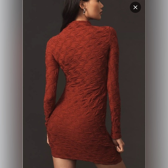 NWT MAEVE ANTHROPOLOGIE Long-Sleeve Scrunch Textured Mini holiday Dress wine XXS - Picture 6 of 15